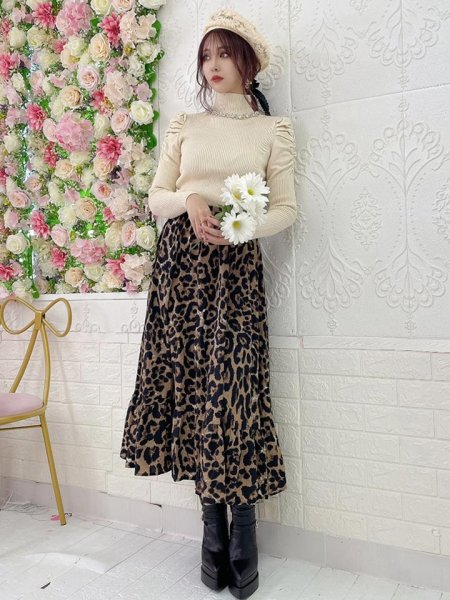 画像1: レオパード裾フレアロングスカート (1)
