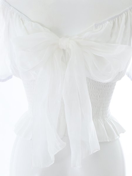 画像18: シフォンバックリボンオフショルギャザートップス (18)