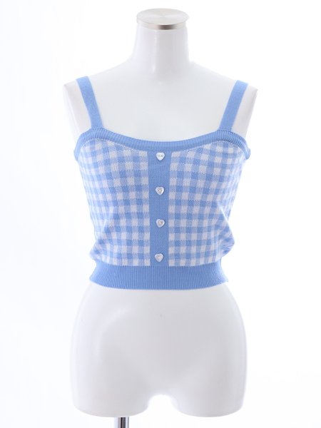 画像5: ブルーギンガムチェックニットトップス (5)