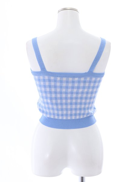 画像6: ブルーギンガムチェックニットトップス (6)