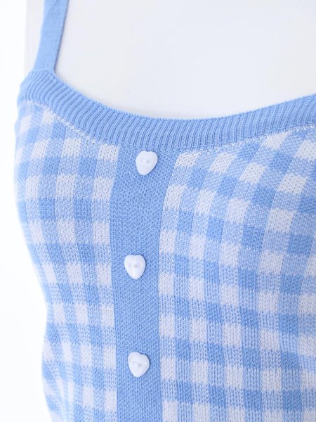 画像8: ブルーギンガムチェックニットトップス (8)