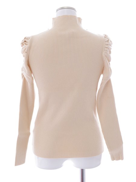 画像14: ギャザースリーブビジューリブニットトップス (14)