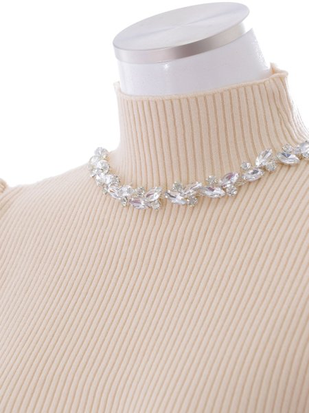 画像16: ギャザースリーブビジューリブニットトップス (16)