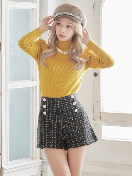 画像2: 【即日発送】ギャザースリーブビジューリブニットトップス (2)