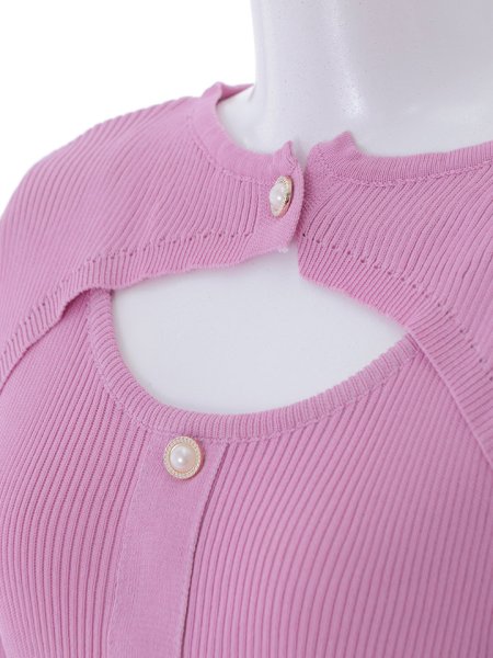 画像13: パールボタンリブニットワンピース (13)