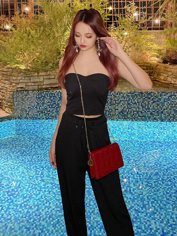 リブチューブトップ ロングパンツセットアップ Riina Couture