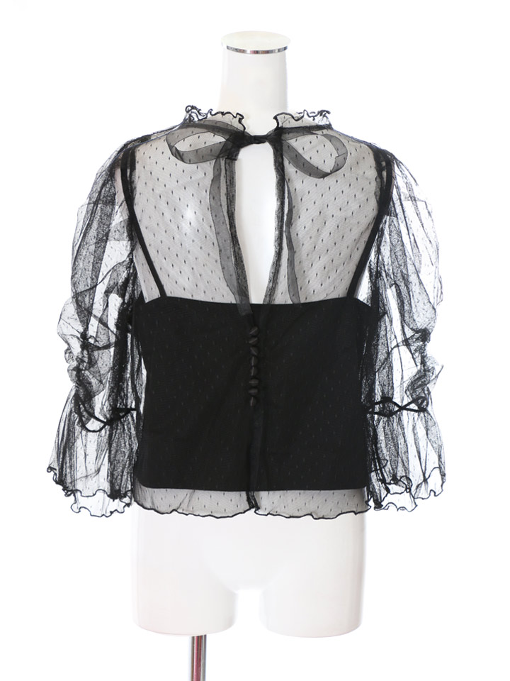 値下げ シースルーショート丈リボンブラウス Riina Couture