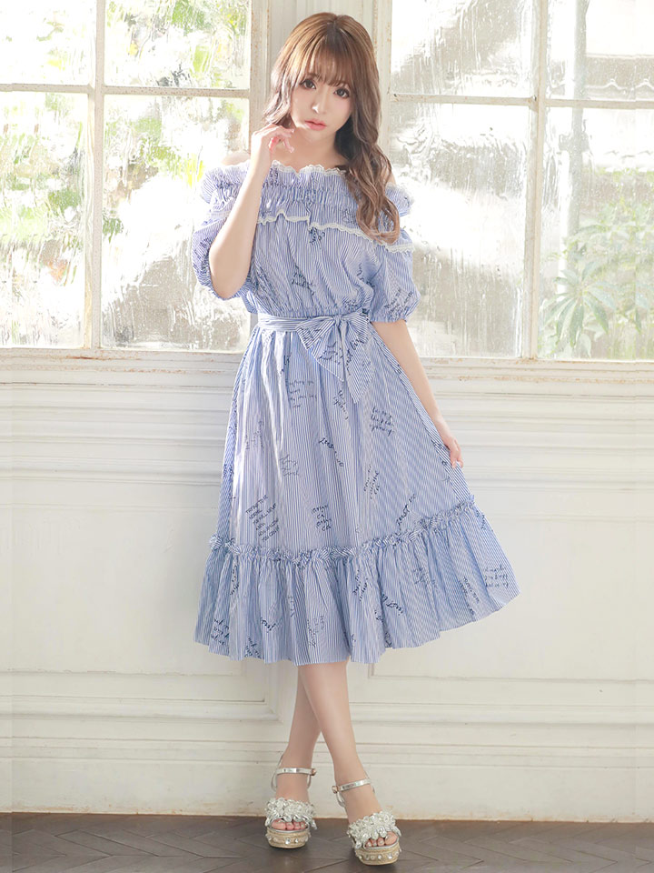 ストライプオフショルワンピース Riina Couture ストライプオフショルワンピース Riina Couture