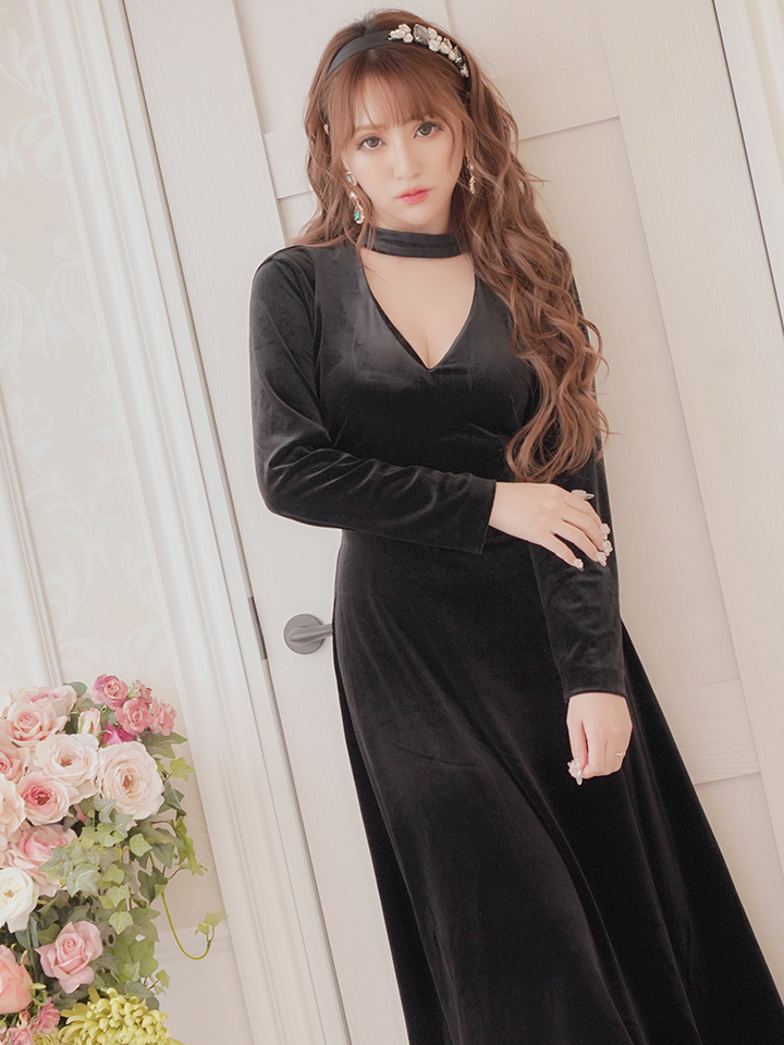 即日発送 ベロアホルターネックワンピース Riina Couture