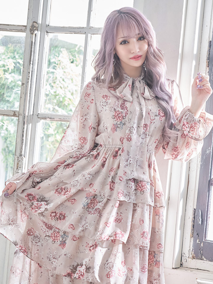 クラシカルフラワー3段フリルワンピース Riina Couture クラシカルフラワー3段フリルワンピース Riina Couture